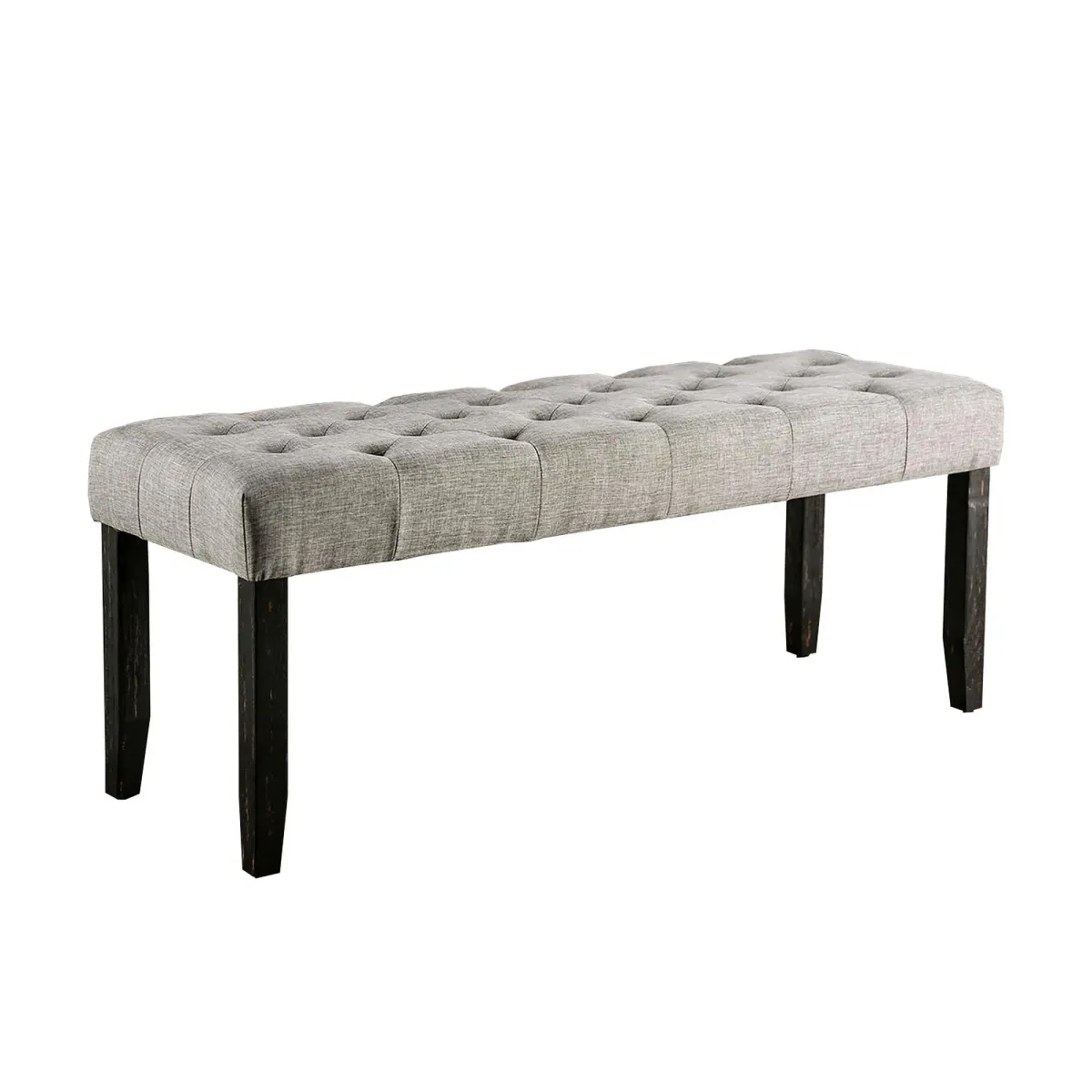 48 Inches Bench with Tufted Seat and Chamfered Legs, Light Gray - Benzara