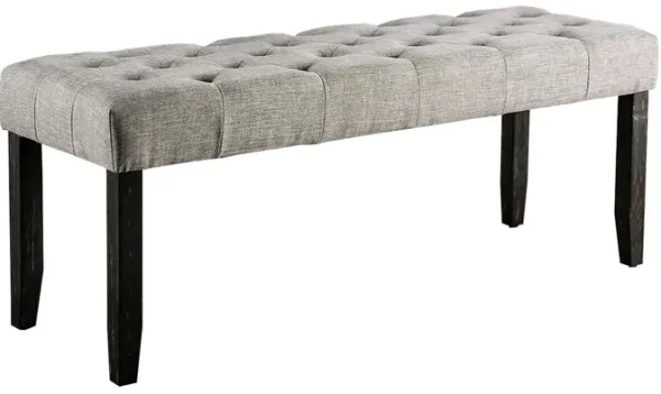48 Inches Bench with Tufted Seat and Chamfered Legs, Light Gray - Benzara