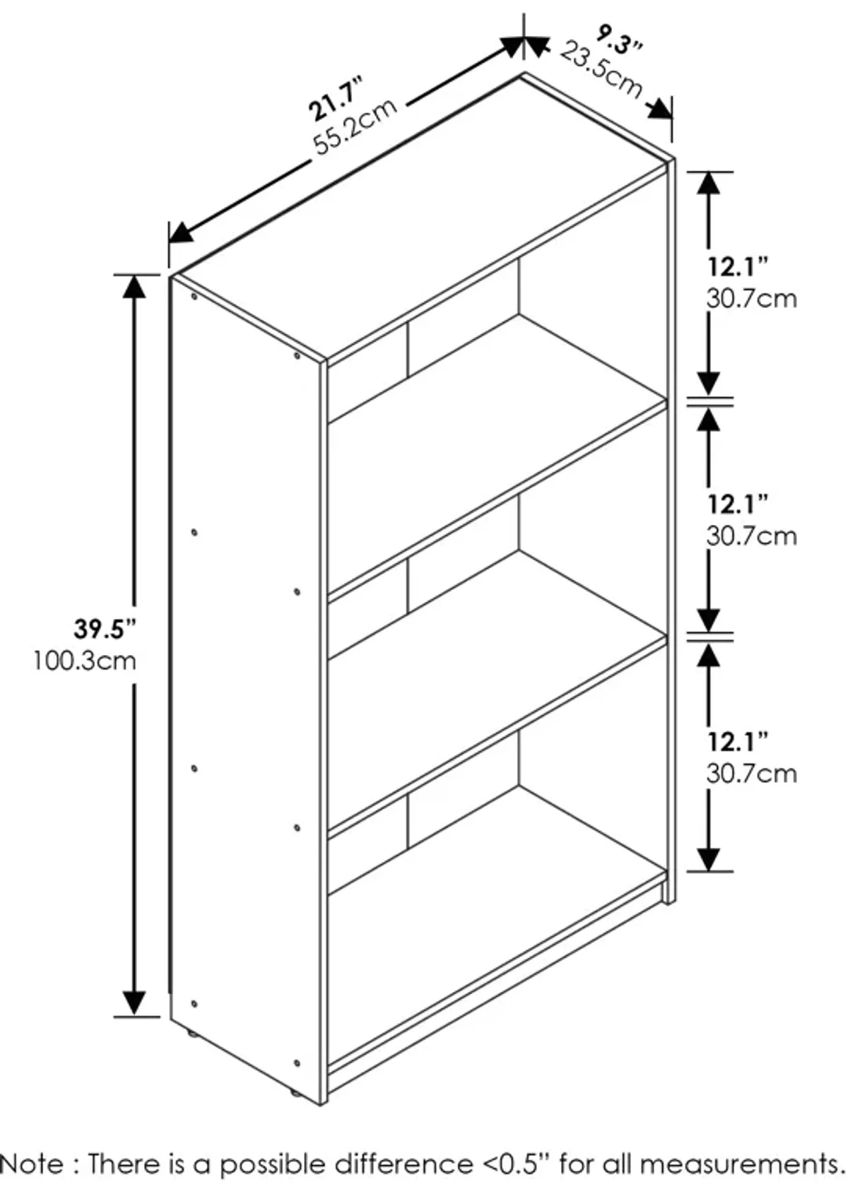 Furinno Basic 3-Tier Bookcase Storage Shelves, French Oak Grey