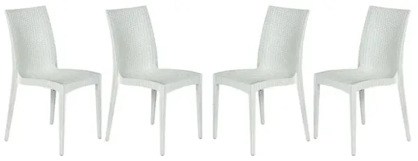 LeisureMod Weave Mace Indoor/Outdoor Dining Chair (Armless), Set of 4