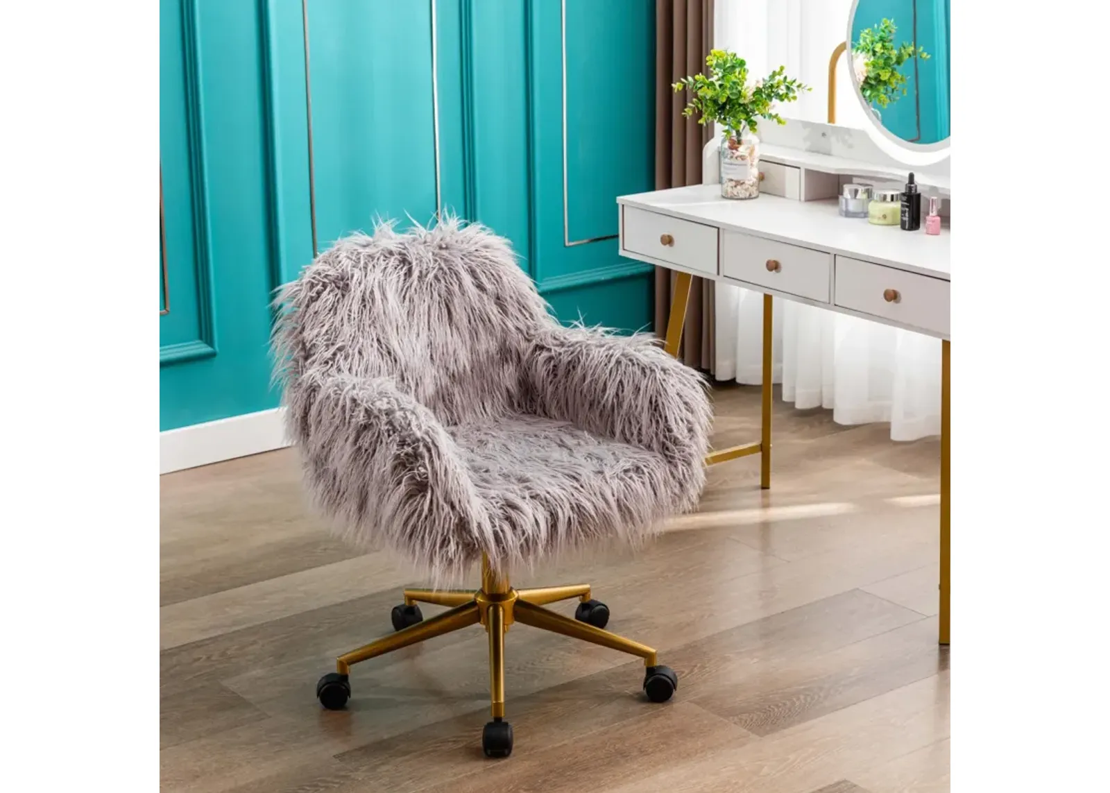 Faux Fur Chair with Gold Plated Base