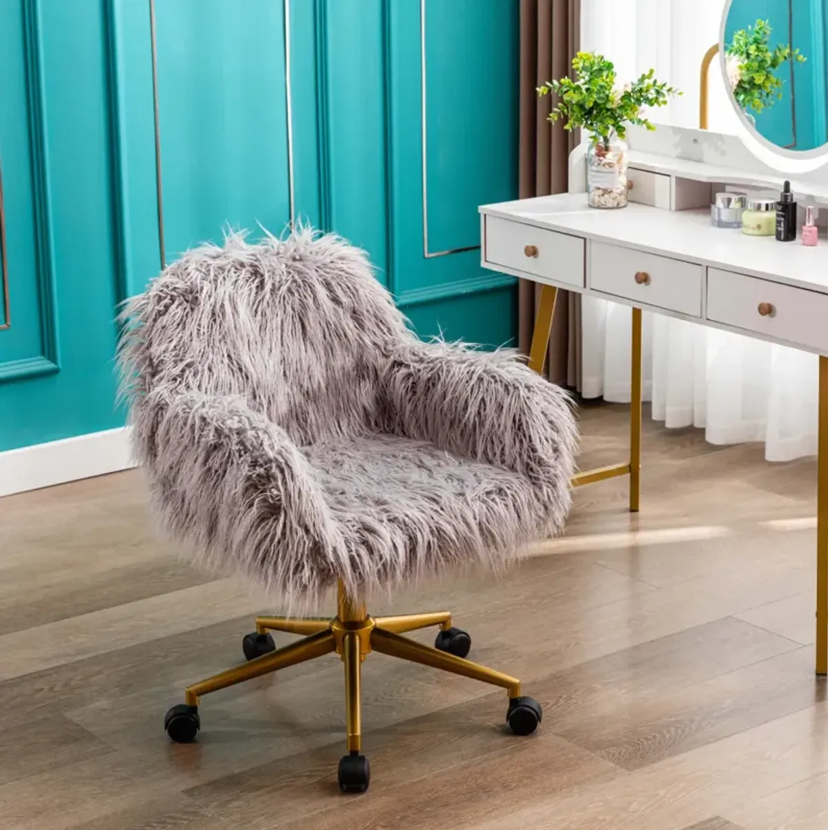 Faux Fur Chair with Gold Plated Base