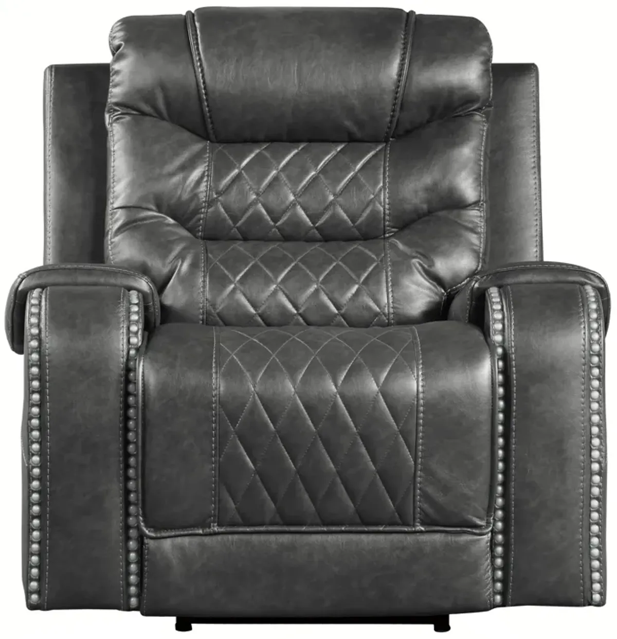 Paul 38 Inch Power Swivel Glider Recliner Chair, USB, Gray Faux Leather - Benzara