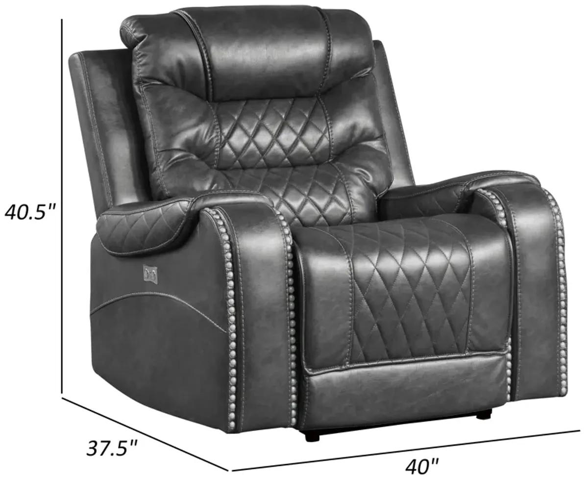 Paul 38 Inch Power Swivel Glider Recliner Chair, USB, Gray Faux Leather - Benzara