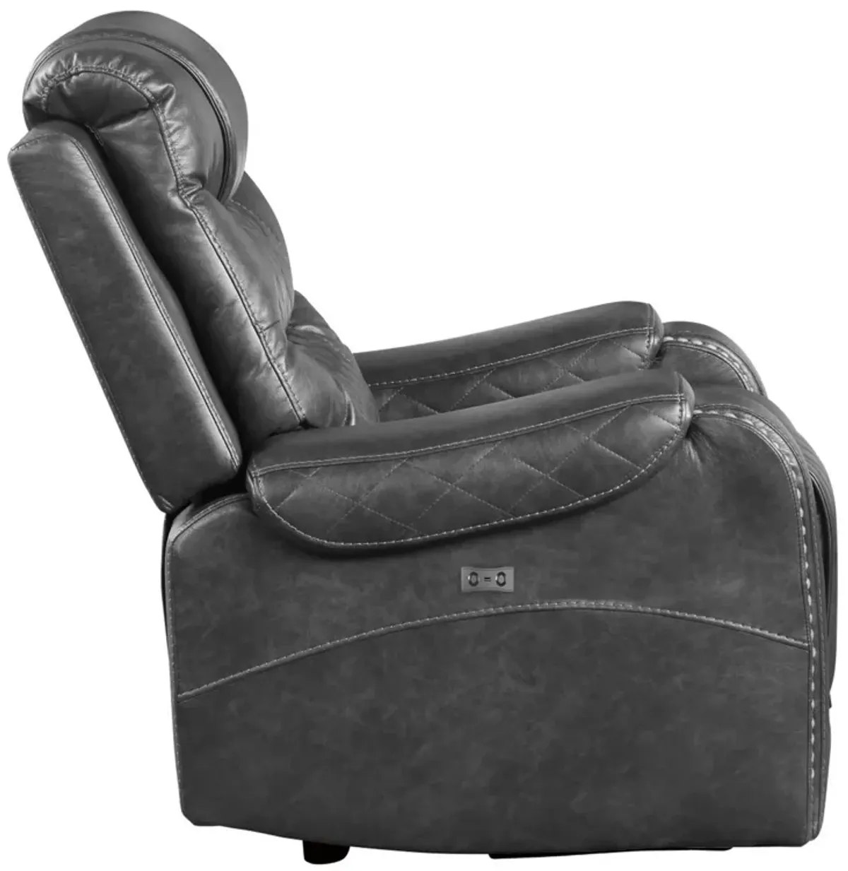 Paul 38 Inch Power Swivel Glider Recliner Chair, USB, Gray Faux Leather - Benzara