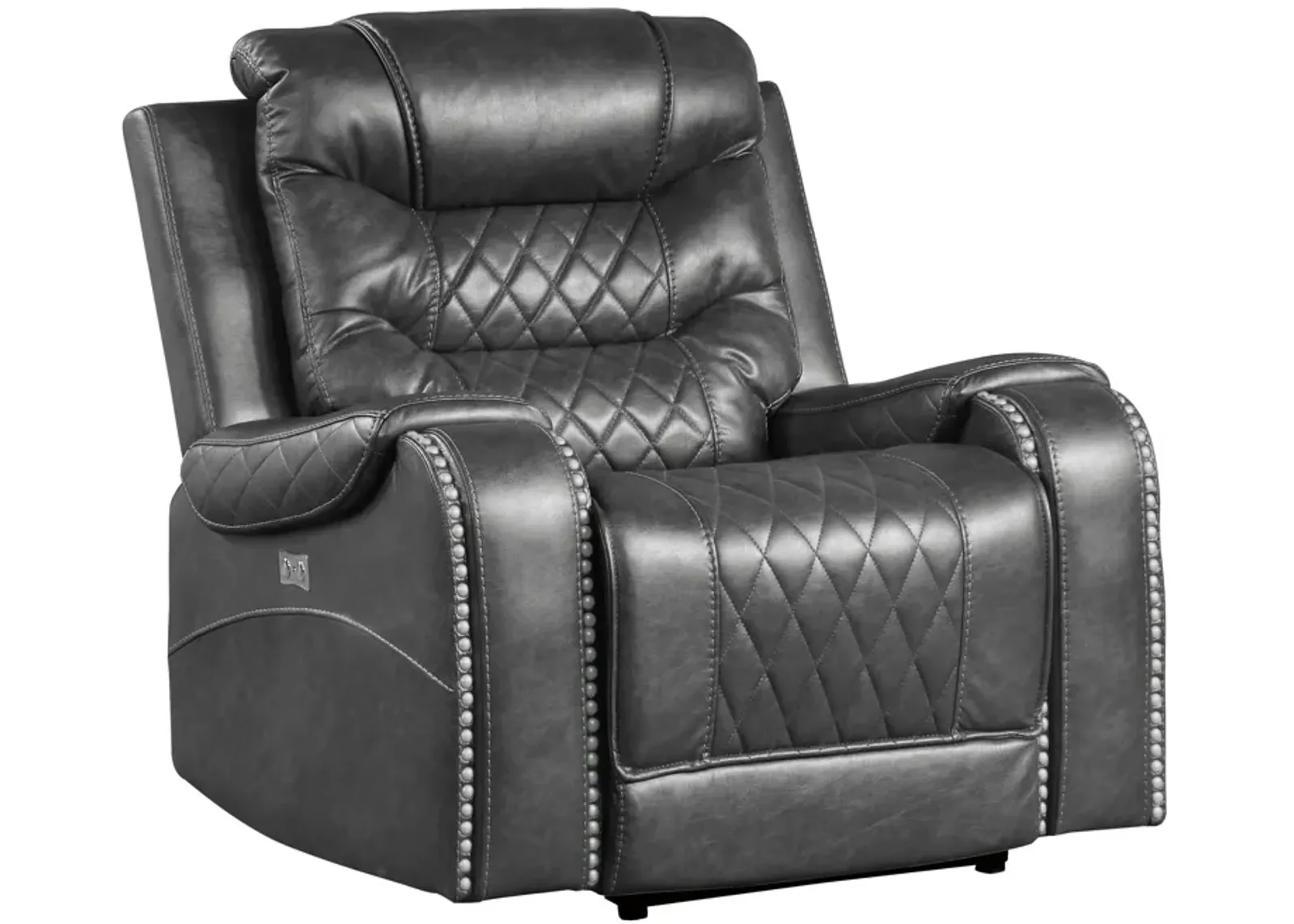 Paul 38 Inch Power Swivel Glider Recliner Chair, USB, Gray Faux Leather - Benzara