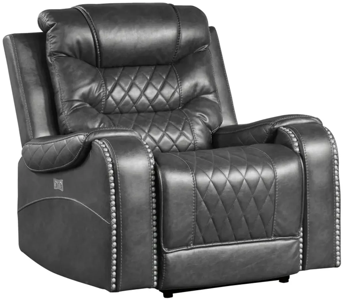 Paul 38 Inch Power Swivel Glider Recliner Chair, USB, Gray Faux Leather - Benzara