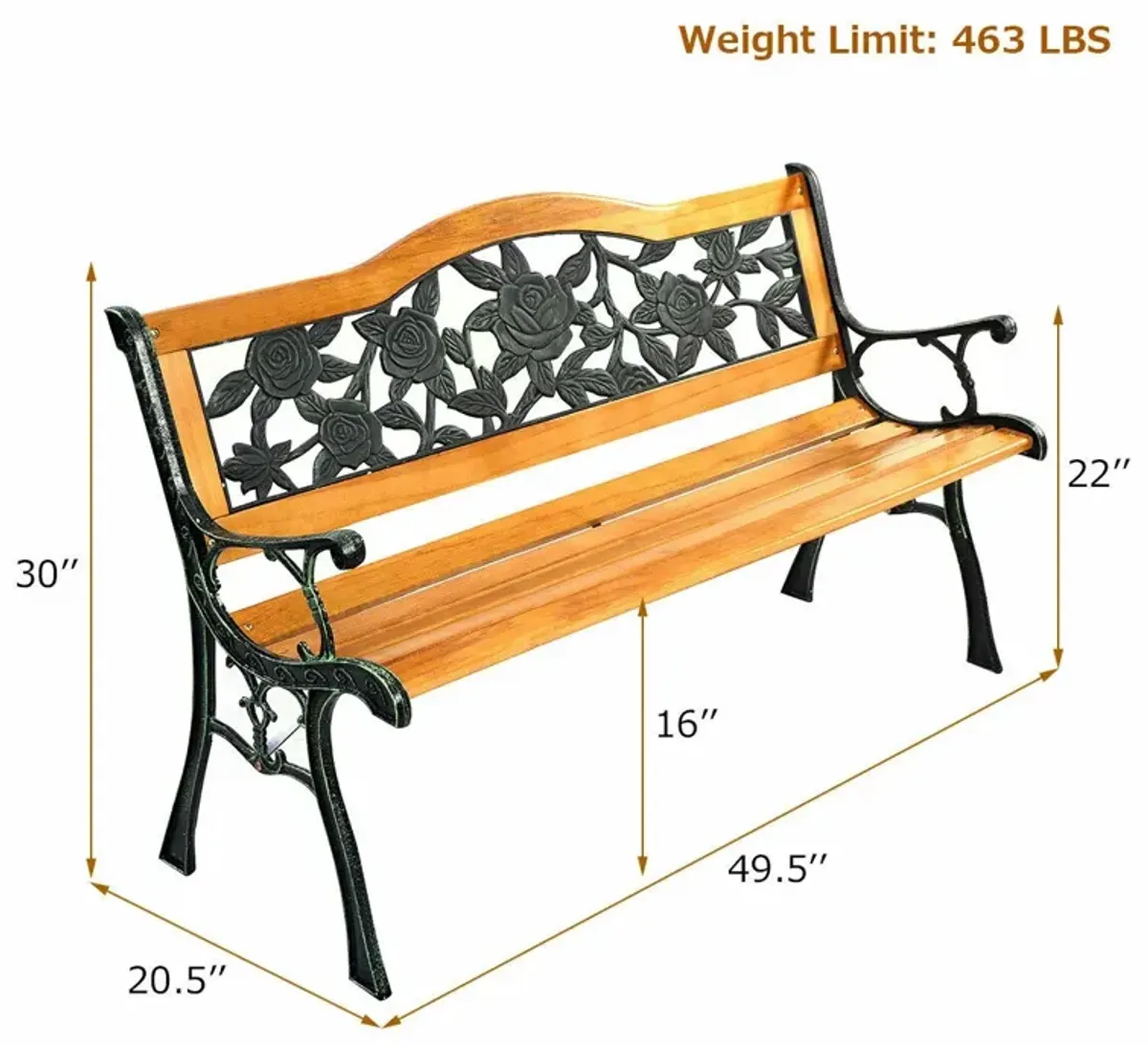 Garden Bench Chair Outdoor Wooden Loveseat with Iron Armrest