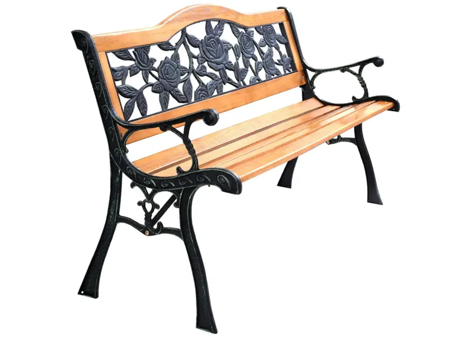 Garden Bench Chair Outdoor Wooden Loveseat with Iron Armrest