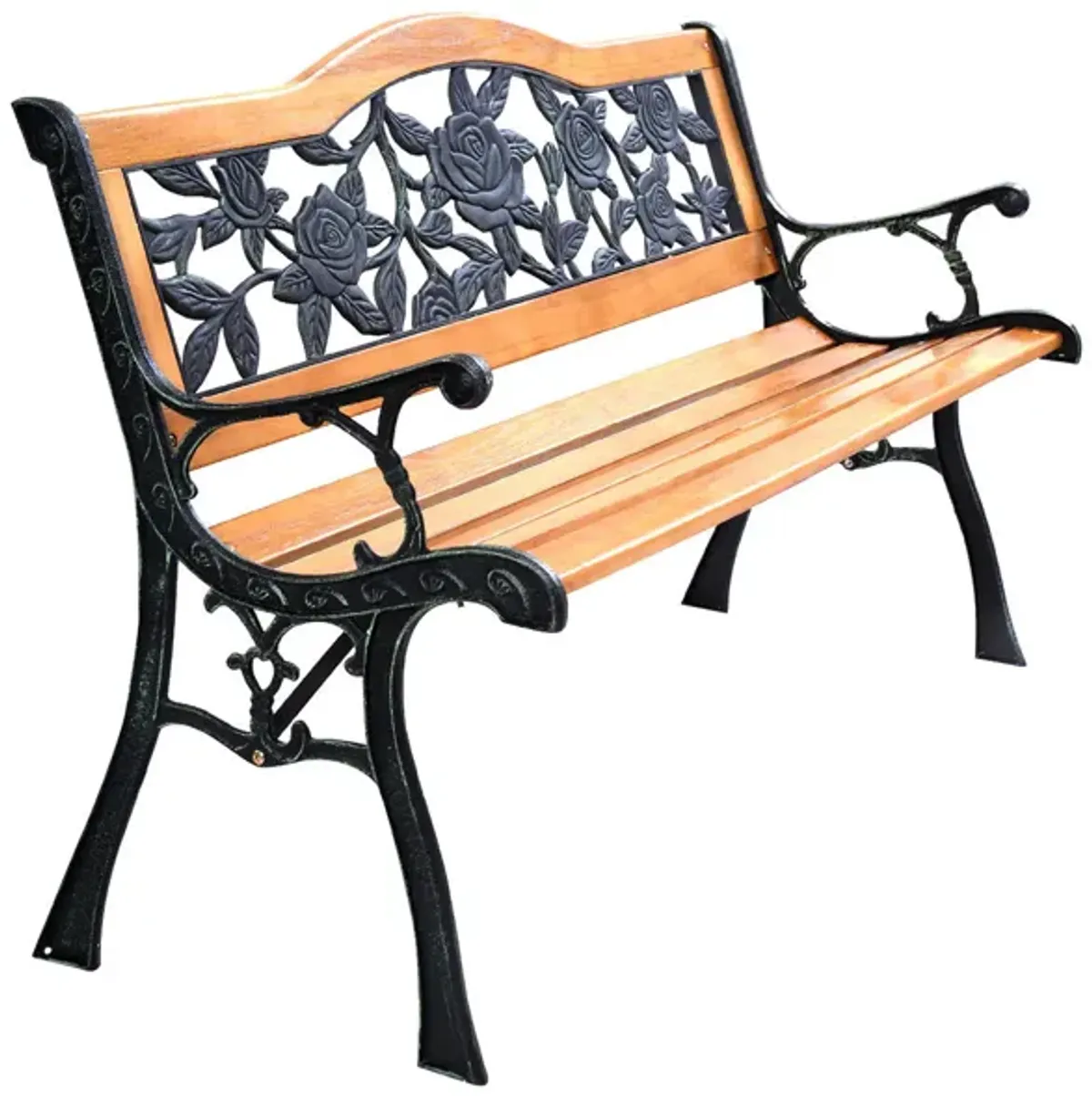 Garden Bench Chair Outdoor Wooden Loveseat with Iron Armrest