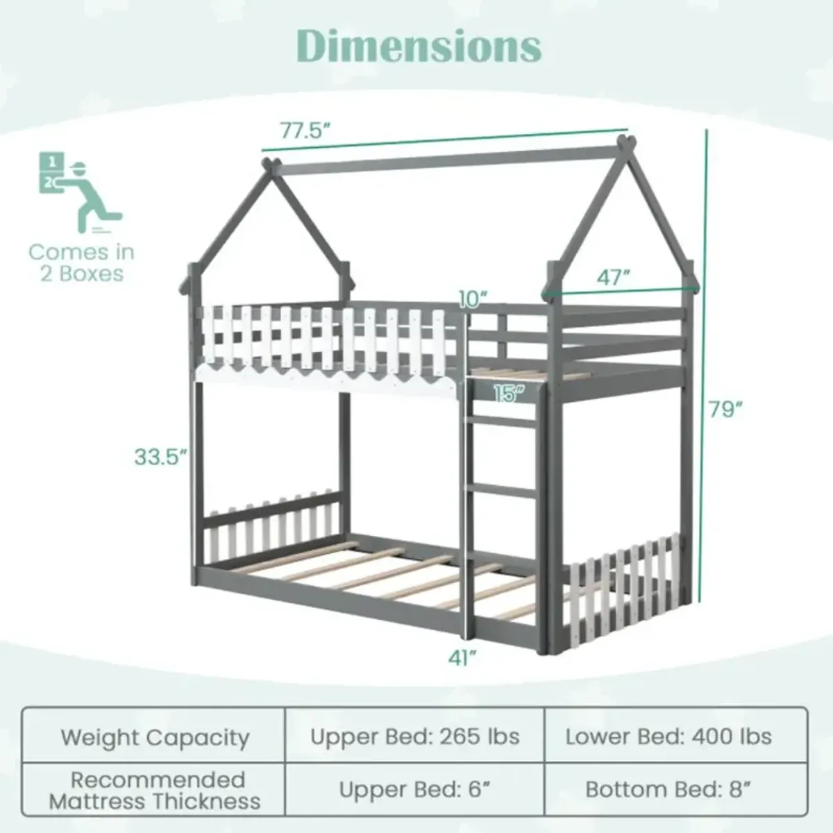 Hivvago Twin Over Twin Bunk Bed with Fence and Ladder for Kids