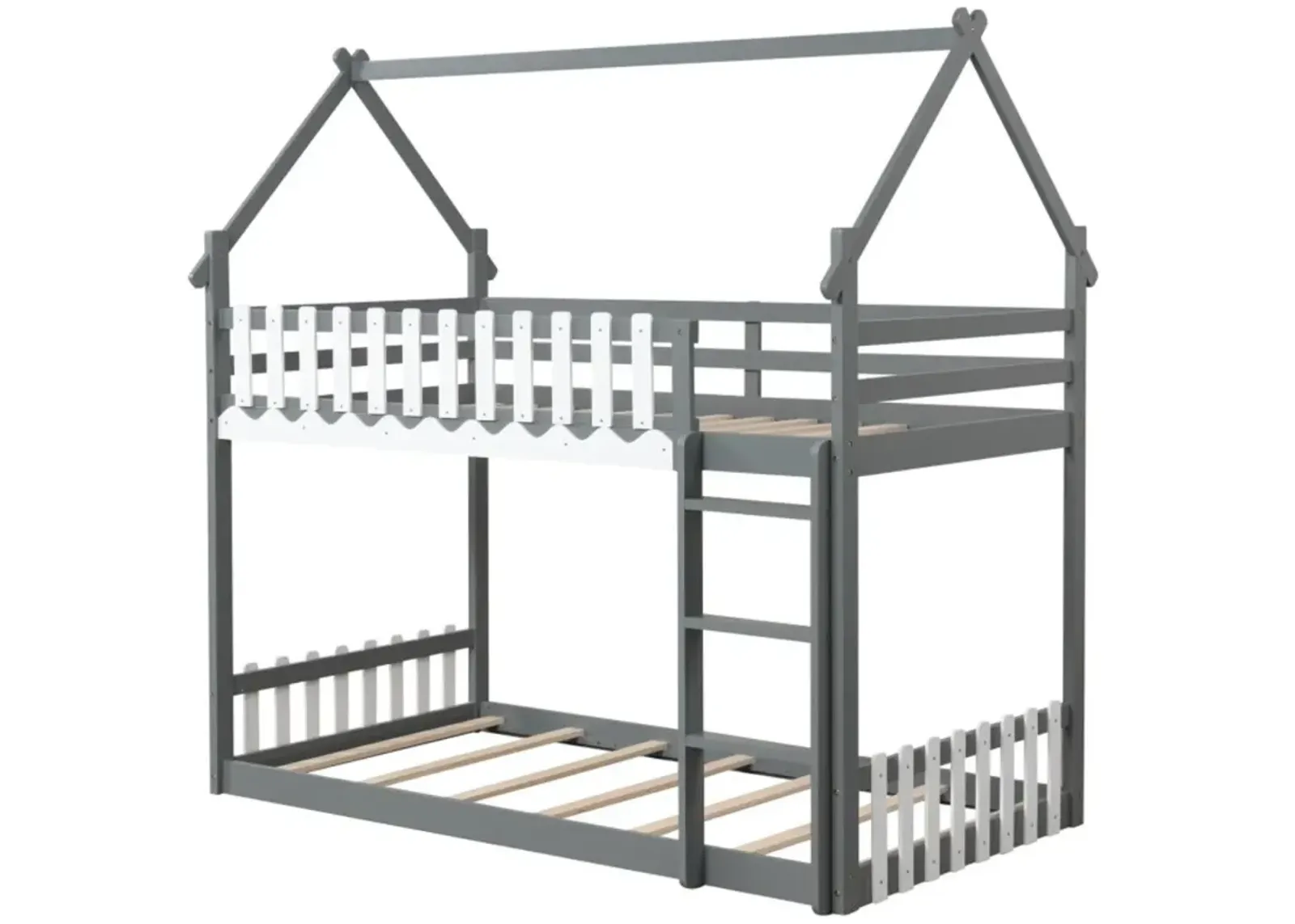 Hivvago Twin Over Twin Bunk Bed with Fence and Ladder for Kids