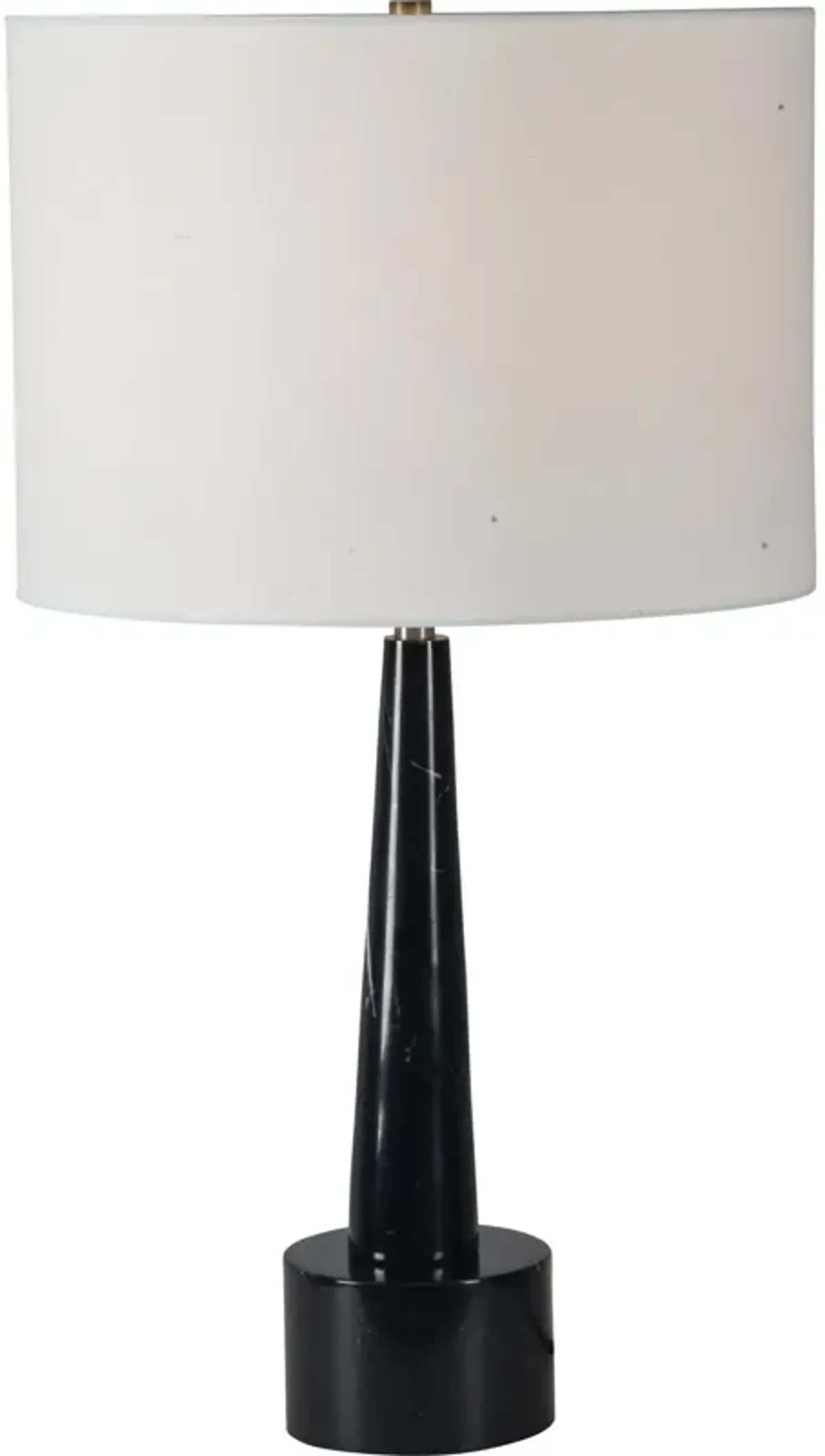 26" Black Conical Marble Table Lamp with White Drum Shade