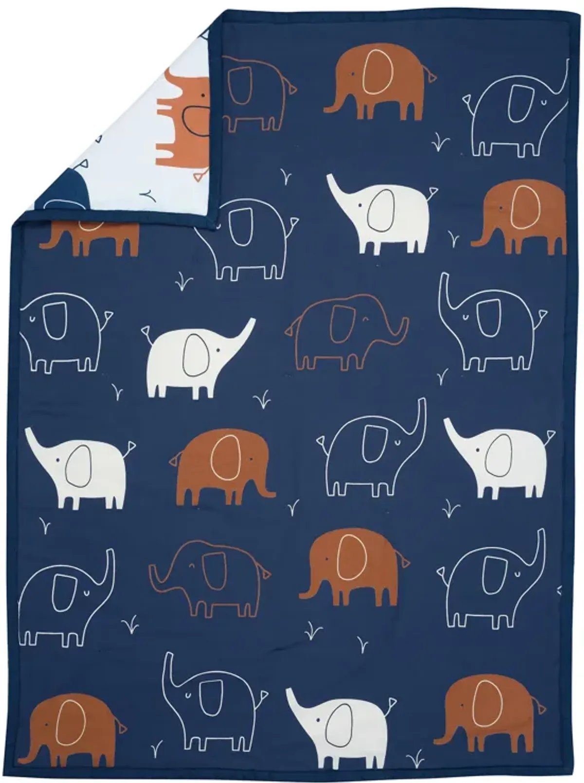 Lambs & Ivy Playful Elephant Blue/White Cotton 3-Piece Baby Crib Bedding Set