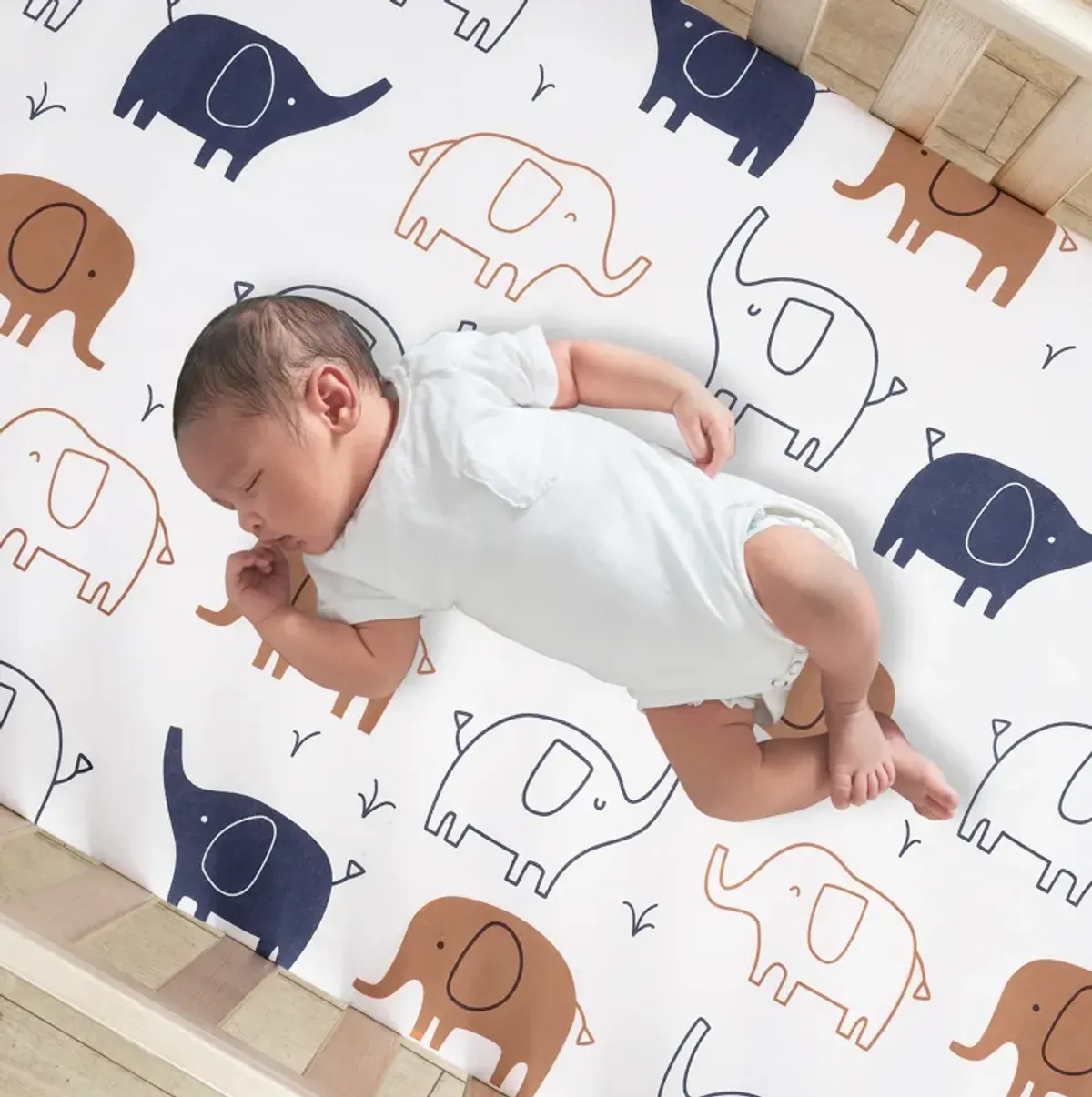 Lambs & Ivy Playful Elephant Blue/White Cotton 3-Piece Baby Crib Bedding Set