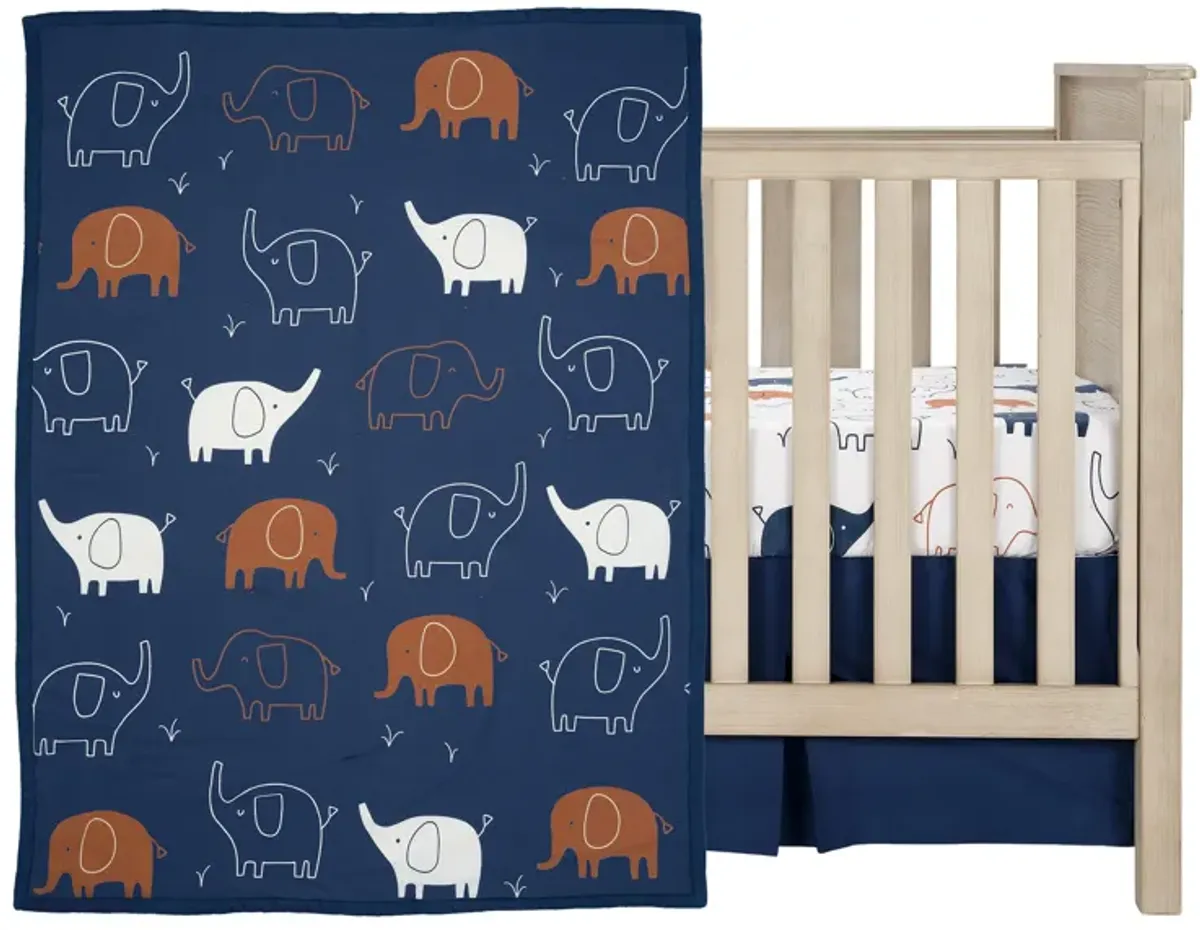 Lambs & Ivy Playful Elephant Blue/White Cotton 3-Piece Baby Crib Bedding Set