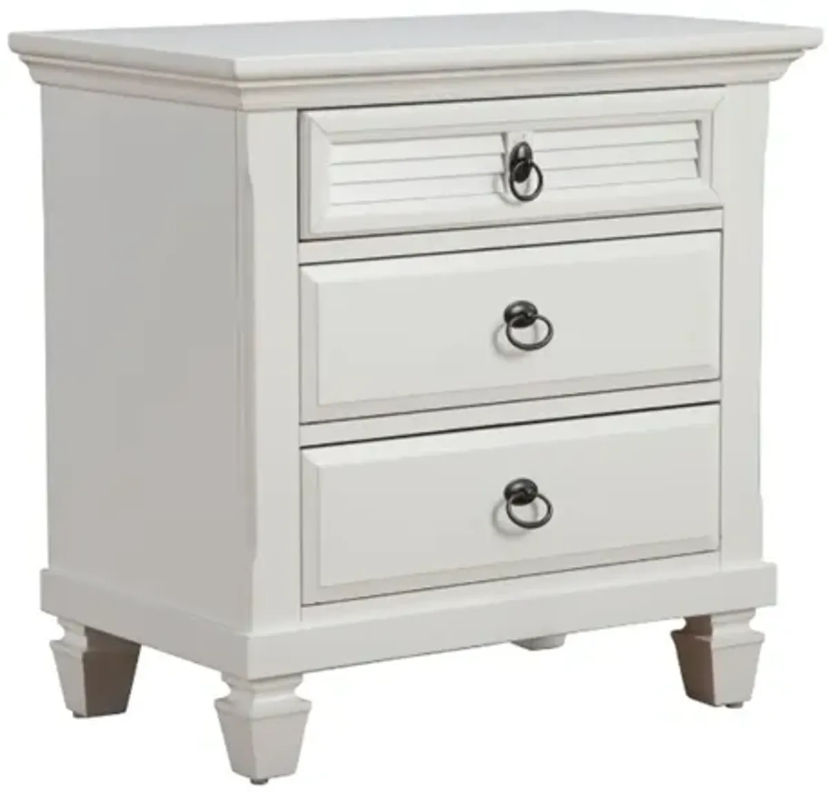 Pine Wood 3 Drawer Nightstand in White