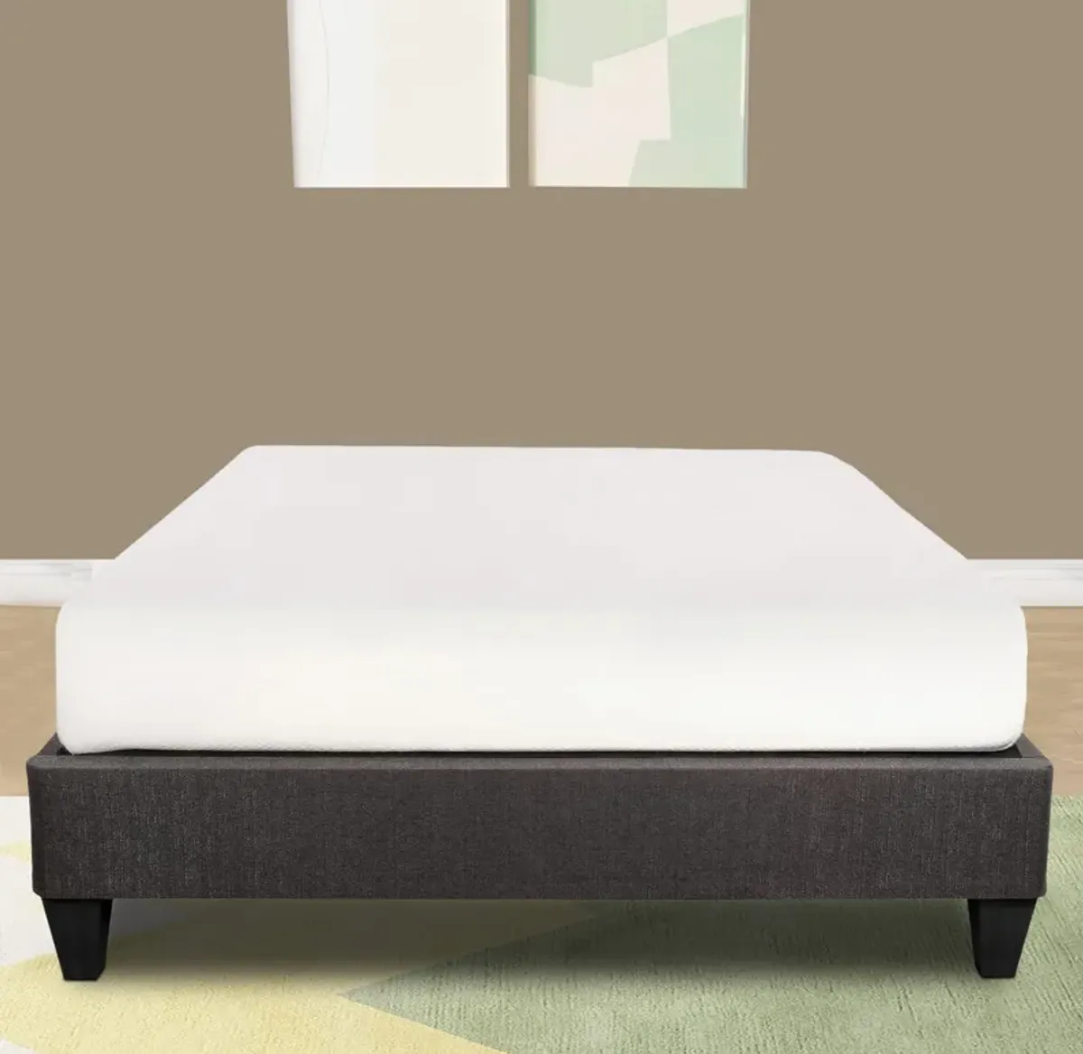 Tamy 13 Inch Twin Size Platform Bed Frame, Wood Base, Dark Gray Linen - Benzara