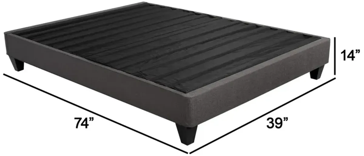 Tamy 13 Inch Twin Size Platform Bed Frame, Wood Base, Dark Gray Linen - Benzara