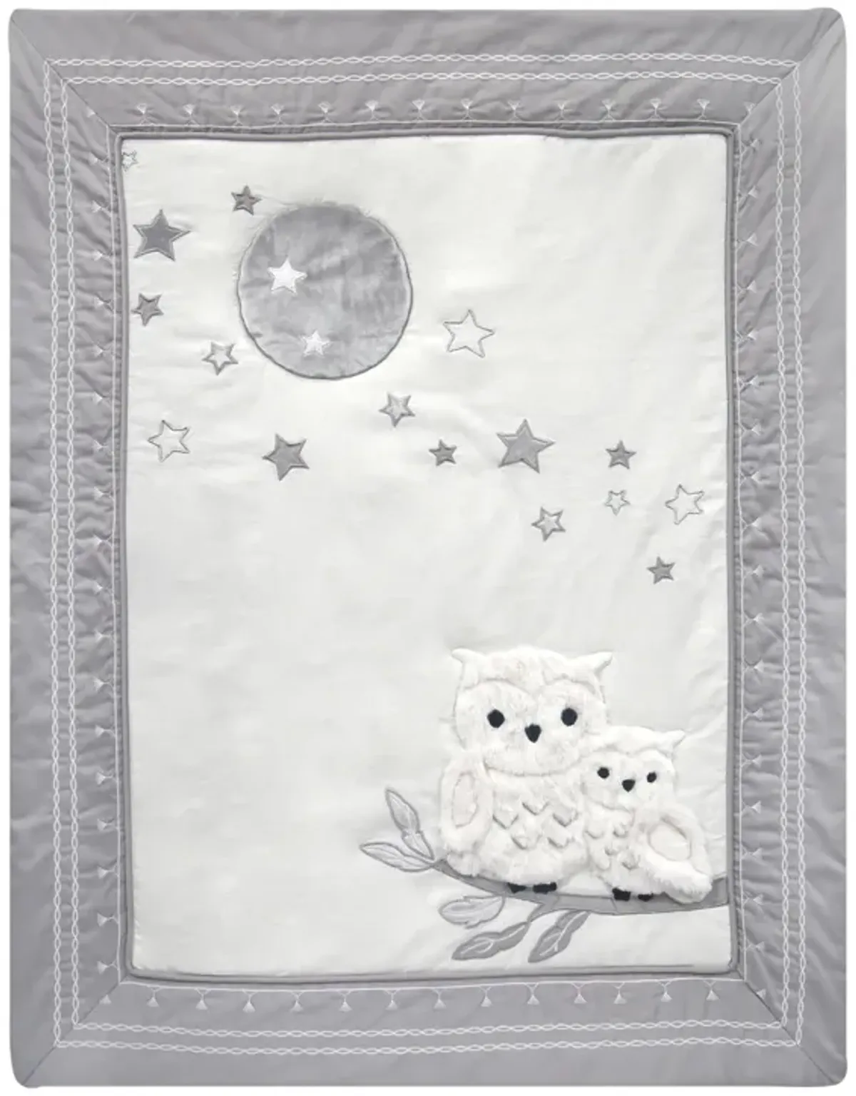 Lambs & Ivy Luna White/Gray Celestial Owl 4-Piece Nursery Baby Crib Bedding Set