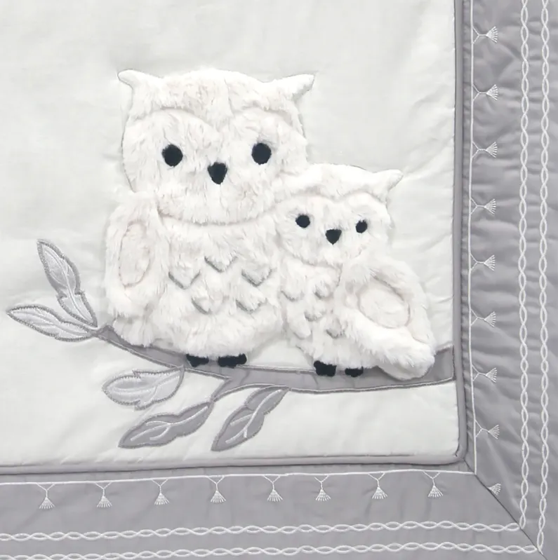 Lambs & Ivy Luna White/Gray Celestial Owl 4-Piece Nursery Baby Crib Bedding Set