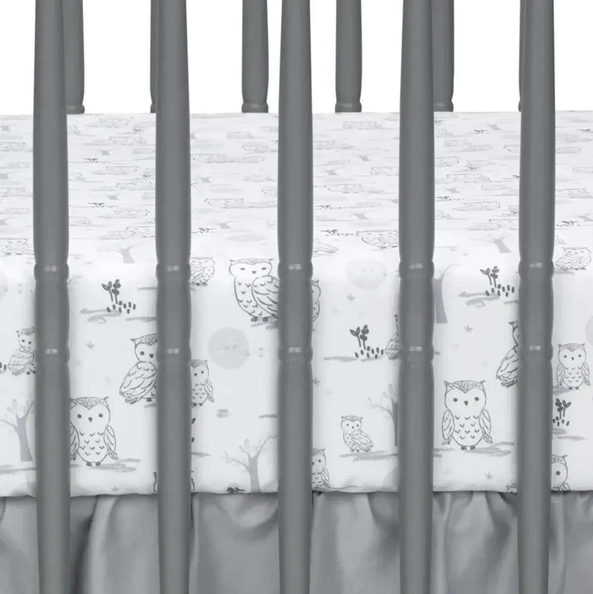 Lambs & Ivy Luna White/Gray Celestial Owl 4-Piece Nursery Baby Crib Bedding Set