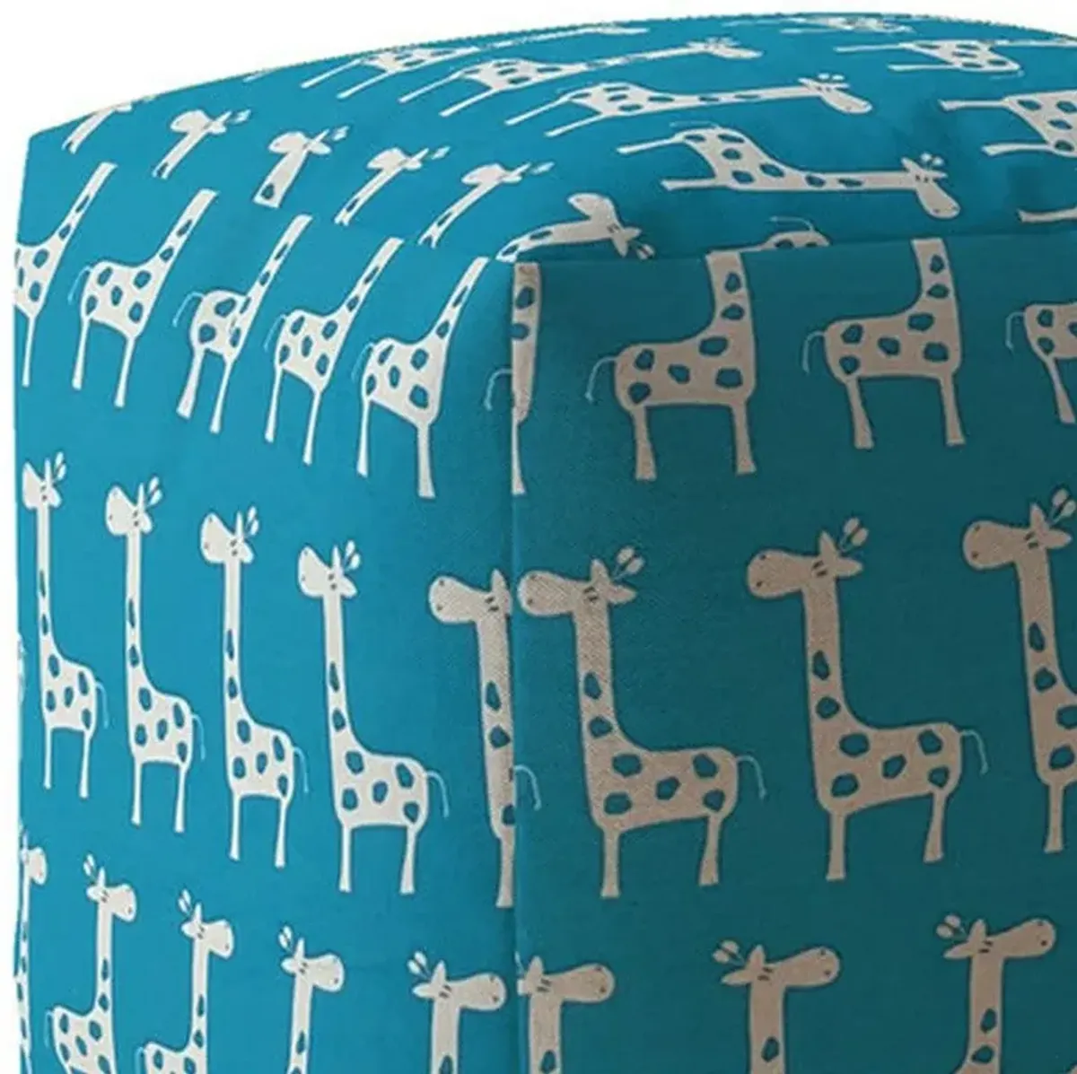 Homezia 17" Blue And White Animal Print Pouf Ottoman