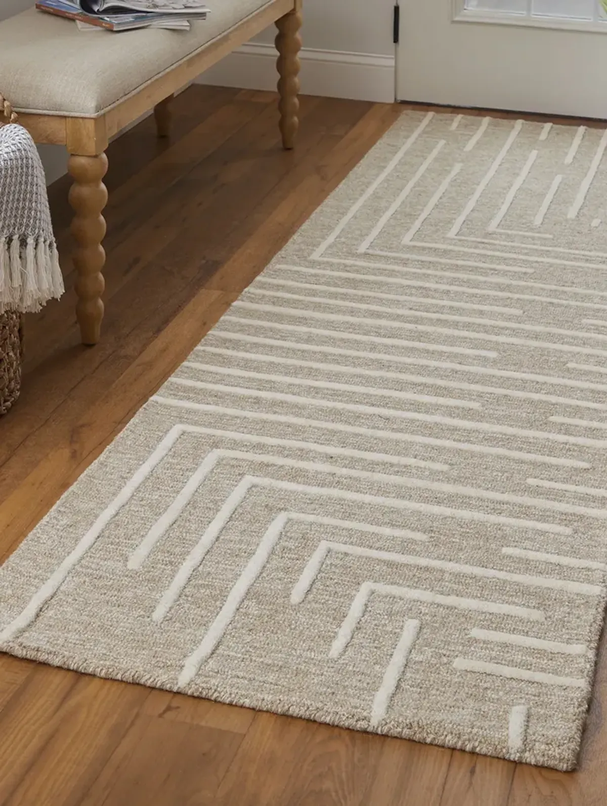 Fenner T8003 Beige/Ivory 2'6" x 8' Runner Rug By Thom Filcia