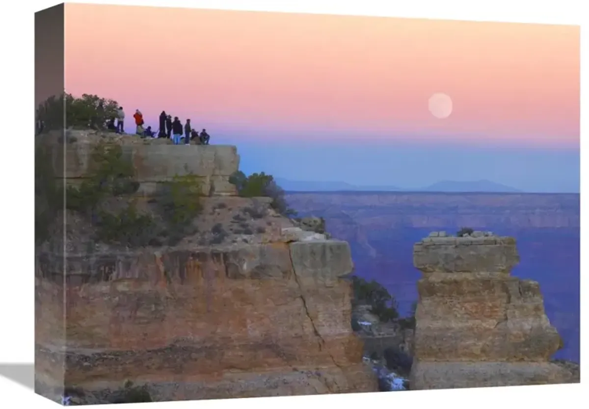 Tourists enjoying sunset and rising full moon at Yaki Point, Grand Canyon National Park, Arizona-Canvas Art-16x12