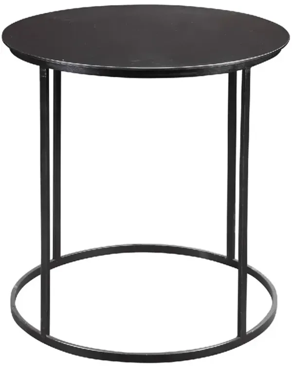 Round Metal Frame Side Table with Tubular Legs, Black - Benzara
