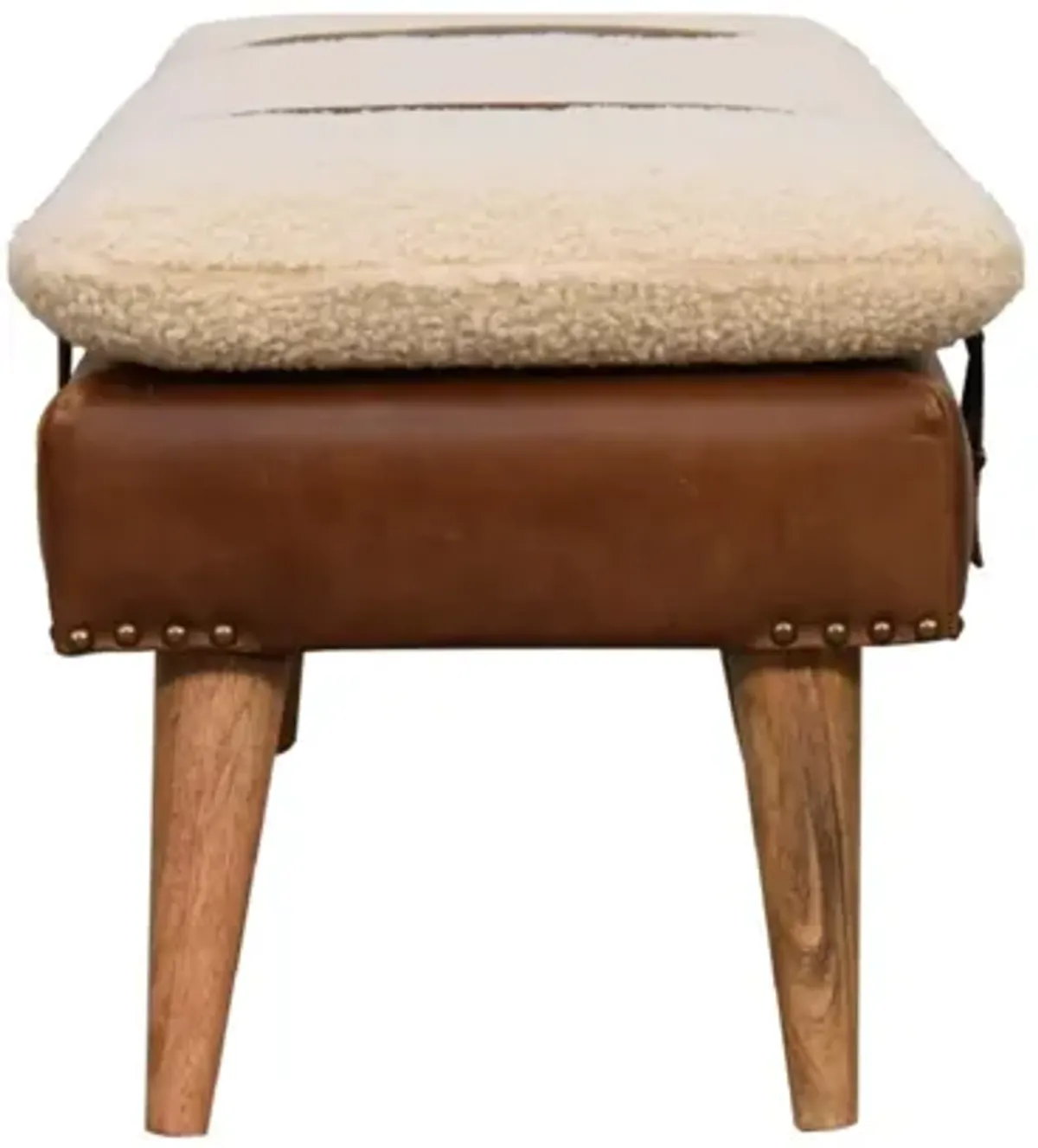 Boucle Buffalo Hide  Solid WoodLeather Bench