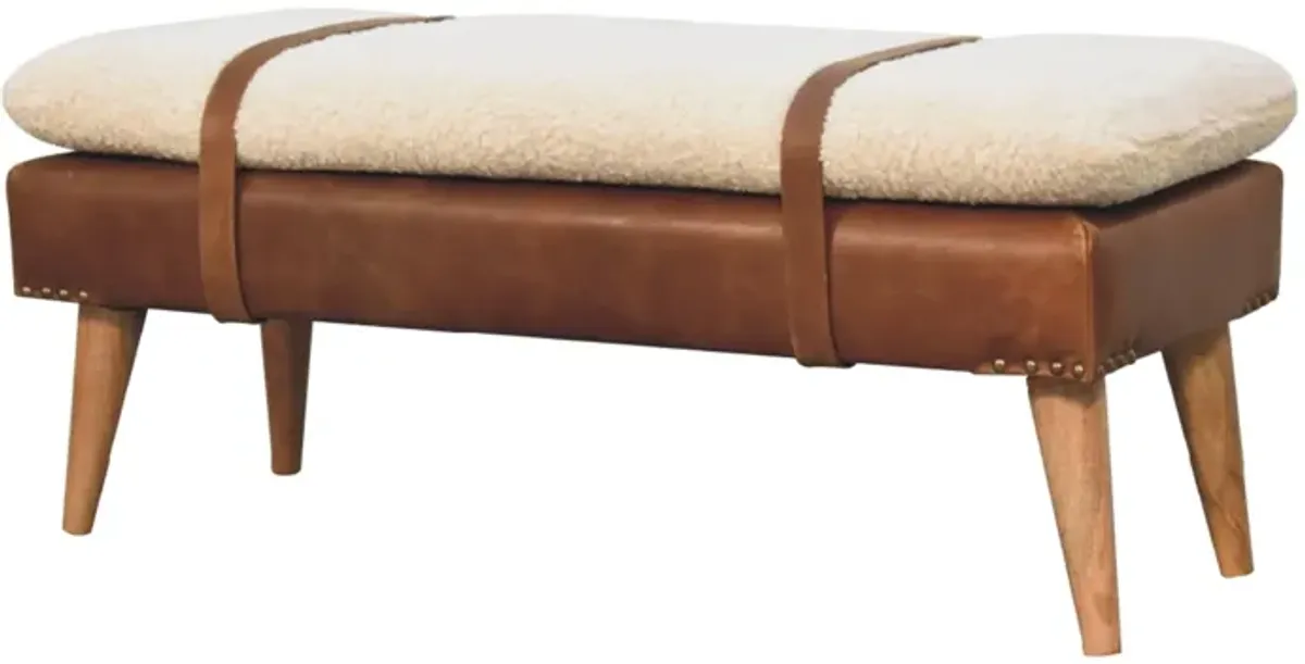 Boucle Buffalo Hide  Solid WoodLeather Bench