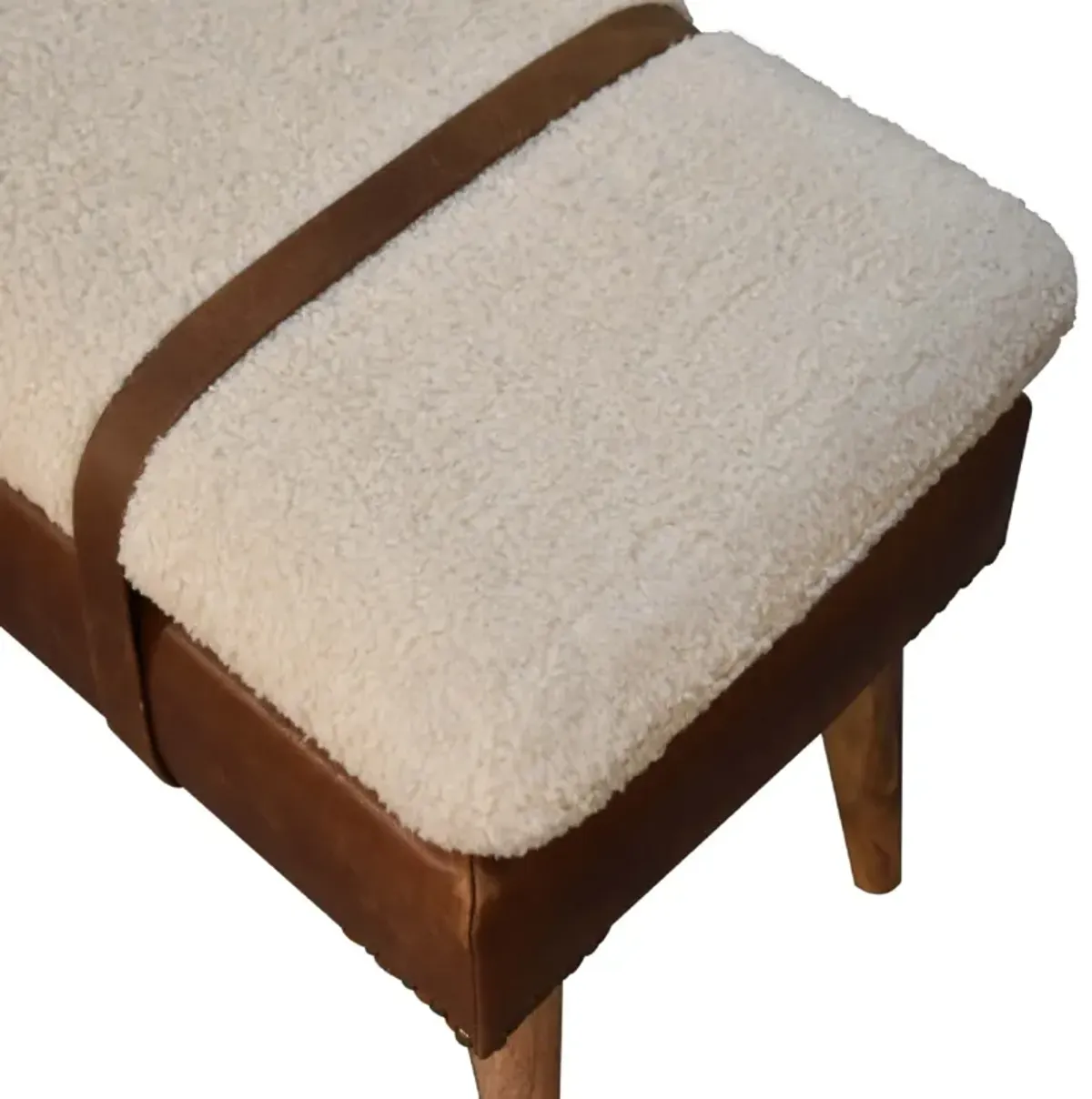 Boucle Buffalo Hide  Solid WoodLeather Bench