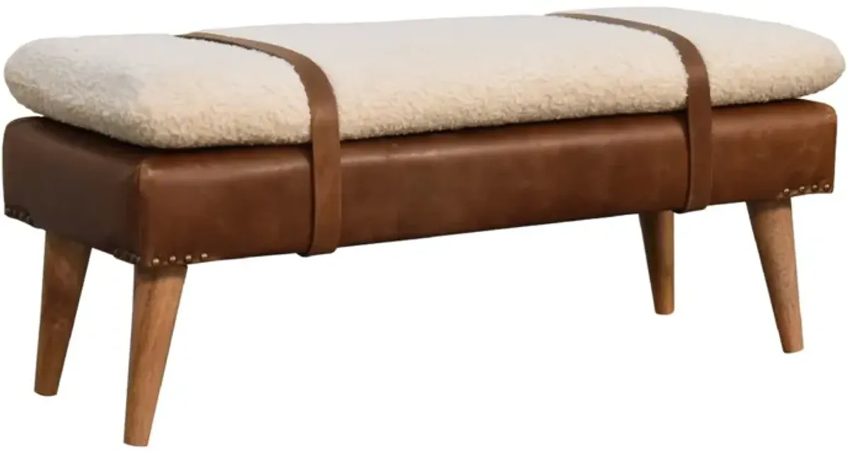 Boucle Buffalo Hide  Solid WoodLeather Bench