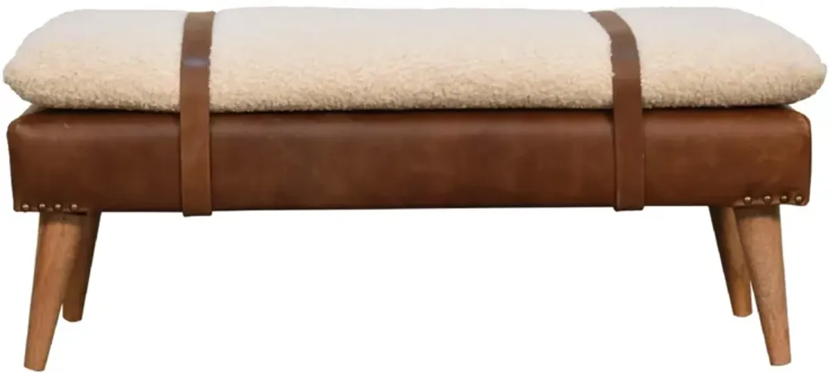 Boucle Buffalo Hide  Solid WoodLeather Bench