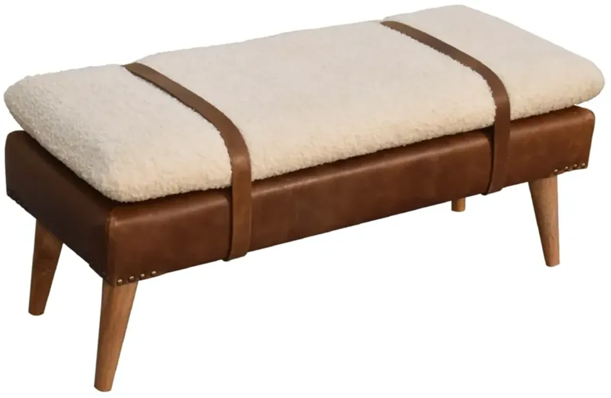 Boucle Buffalo Hide  Solid WoodLeather Bench