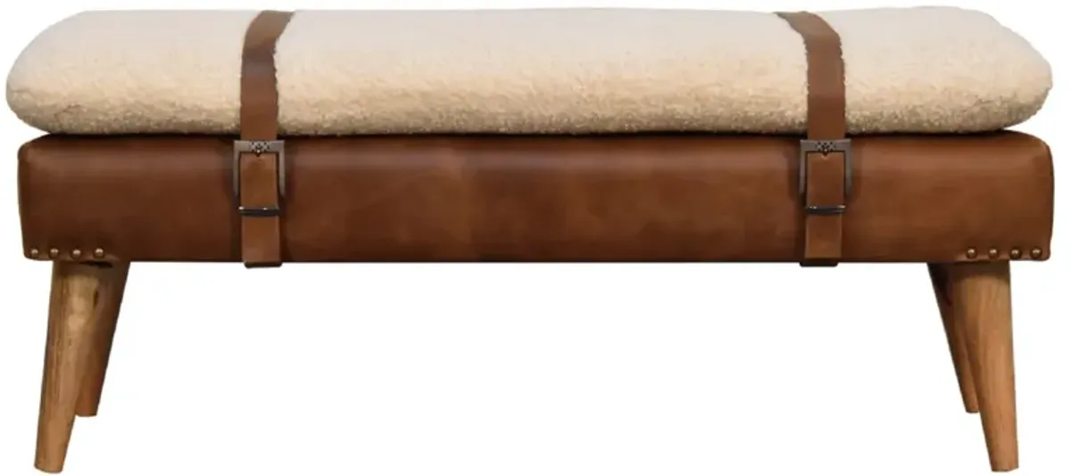 Boucle Buffalo Hide  Solid WoodLeather Bench