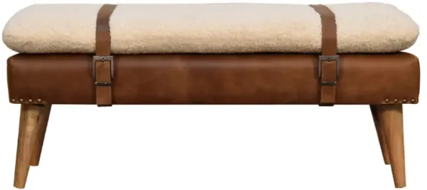 Boucle Buffalo Hide  Solid WoodLeather Bench