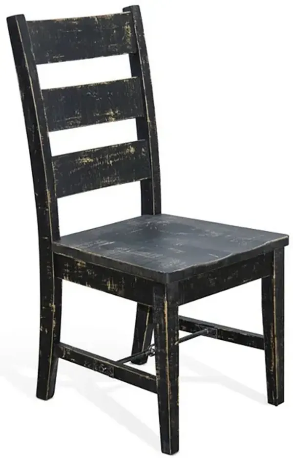 Rena Dining Chair Set of 2, Ladderback and Wood Seat, Black Mahogany - Benzara