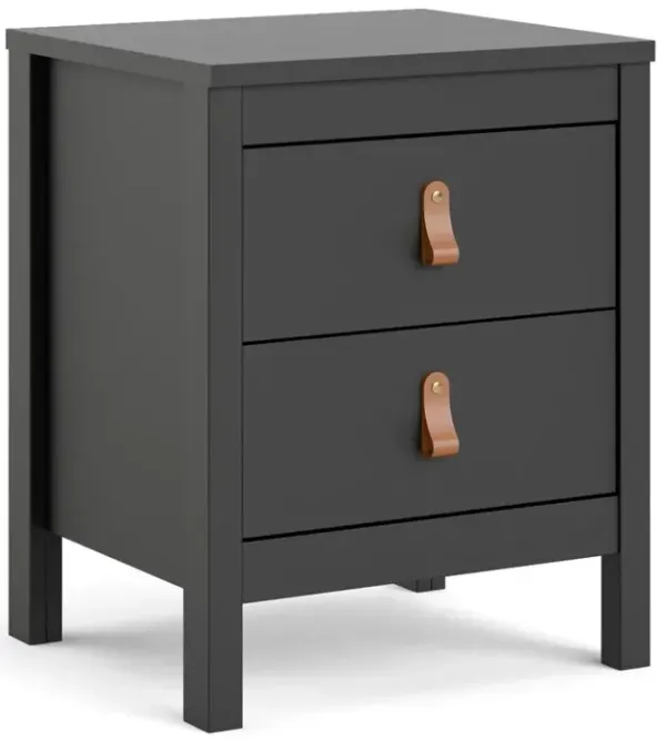 Furnifact Stylish Black Matte Nightstand With Two Drawers For Modern Bedrooms