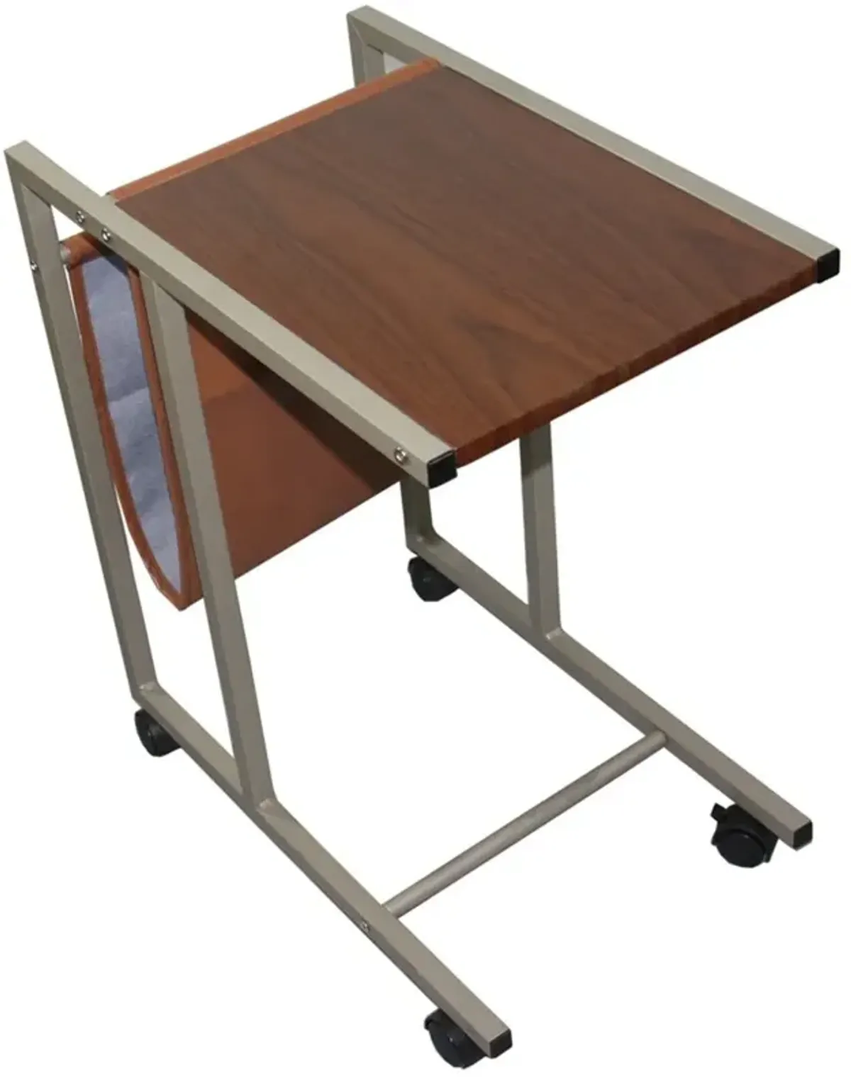 Modern Brown Faux Woodgrain Metal Laptop Cart Desk