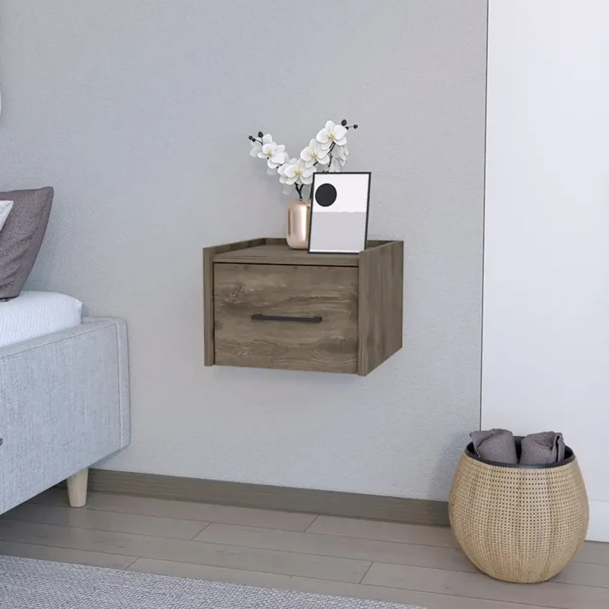 Floating Nightstand Calion, Bedroom, Dark Brown