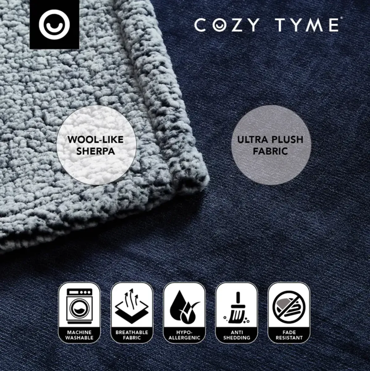 Cozy Tyme Babineaux Flannel Reversible Heathered Sherpa Throw Blanket 60"x80"