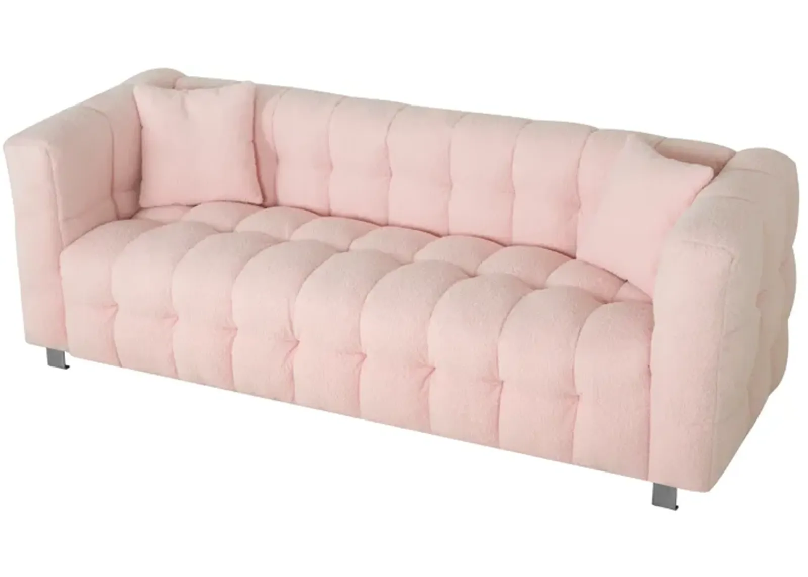 Pink Teddy Fleece Sofa Set with Throw Pillows