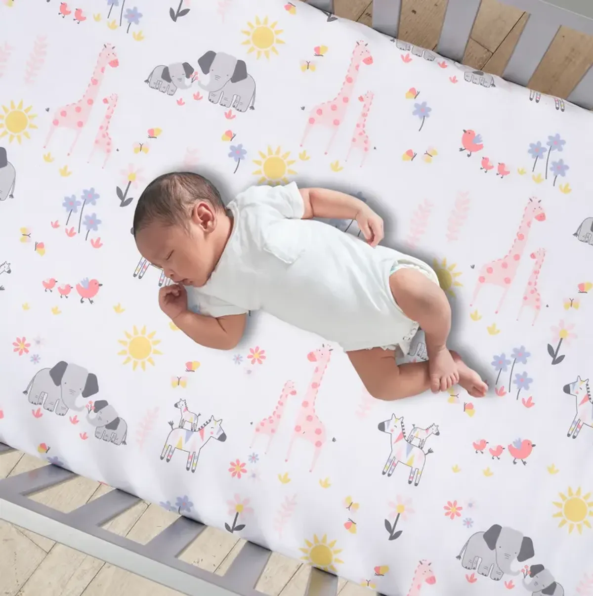 Lambs & Ivy Jazzy Jungle 100% Cotton Safari Baby Fitted Crib Sheet - White