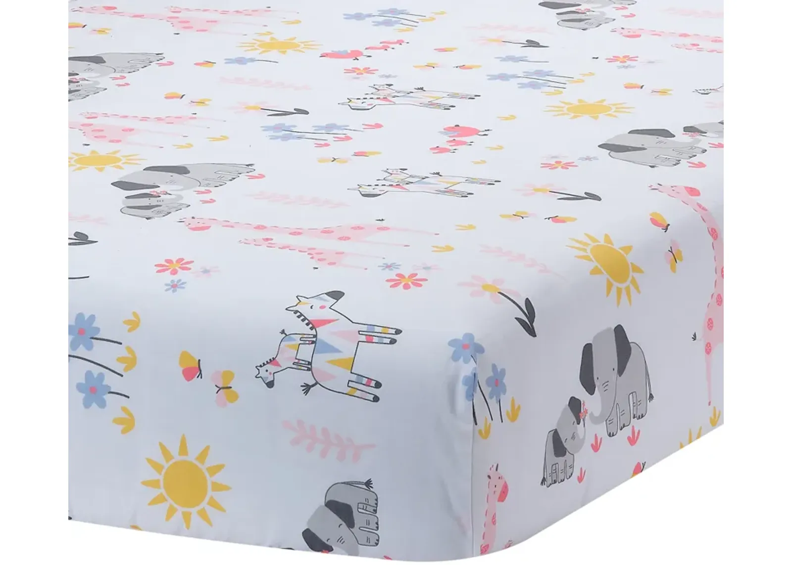 Lambs & Ivy Jazzy Jungle 100% Cotton Safari Baby Fitted Crib Sheet - White