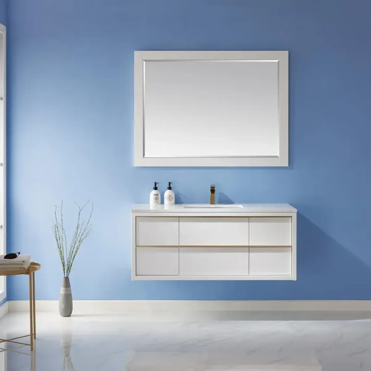 Altair 48 Single Bathroom Vanity Set in White with Mirror