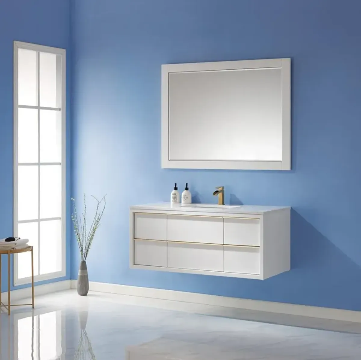 Altair 48 Single Bathroom Vanity Set in White with Mirror