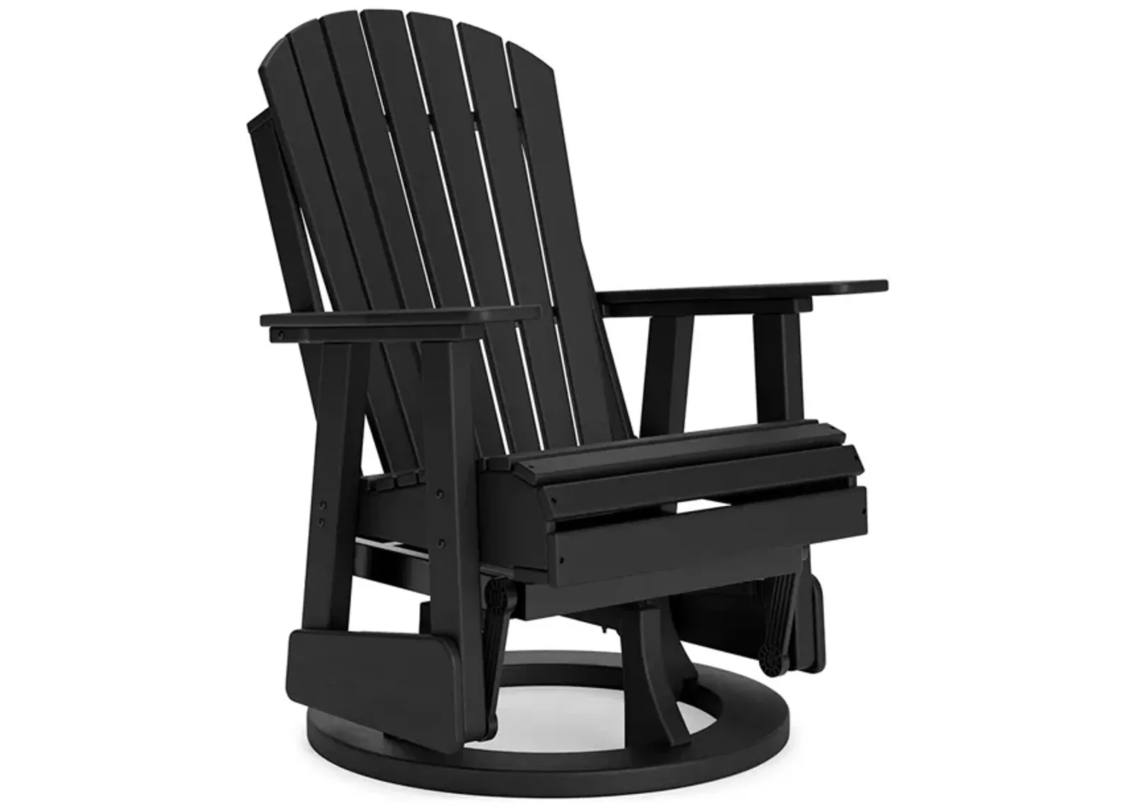 Sami 31 Inch Outdoor Swivel Glider Chair, Slatted, Adirondack, Black Finish - Benzara