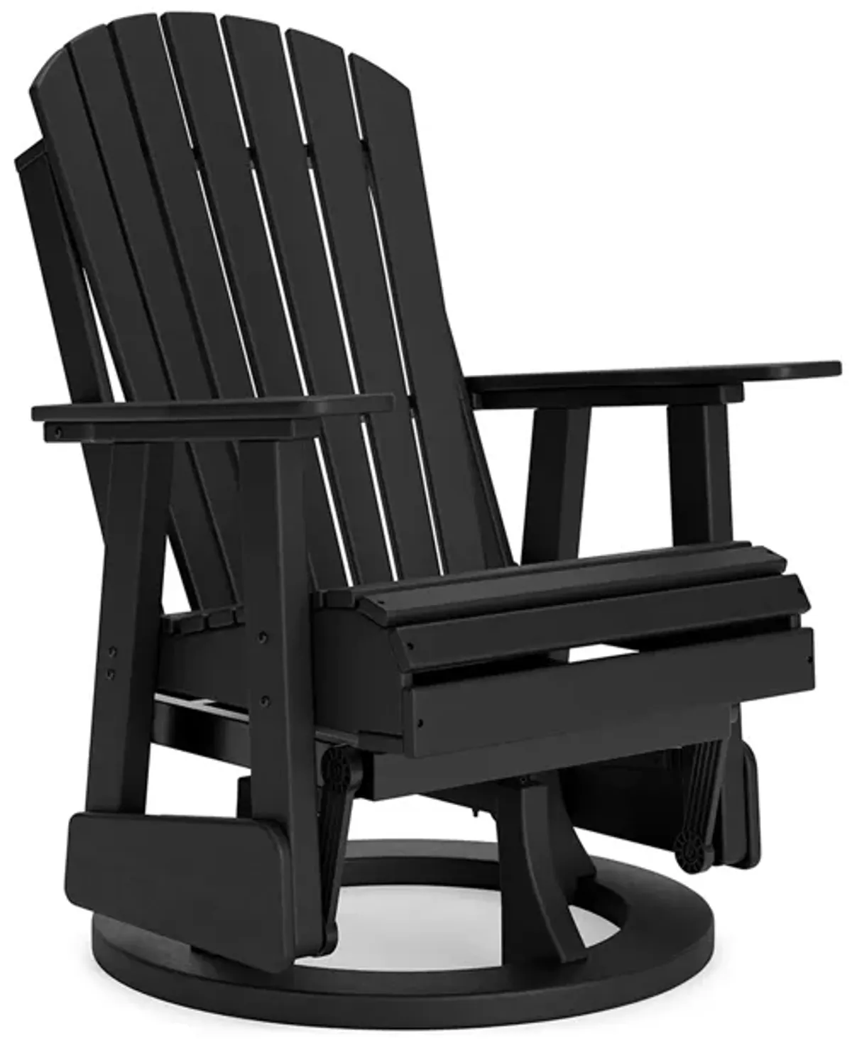 Sami 31 Inch Outdoor Swivel Glider Chair, Slatted, Adirondack, Black Finish - Benzara